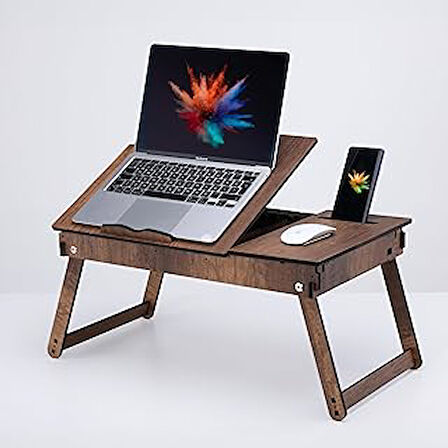 Vigo Wood Katlanır Ayaklı Ayarlanabilir Laptop Sehpası Telefon Bölmeli Bilgisayar Çalışma Sehpası