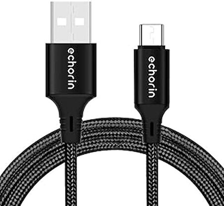 Echorin USB-A'dan USB-C'ye Örgülü, 1 Metre, Hızlı Şarj ve Data Kablosu, Siyah