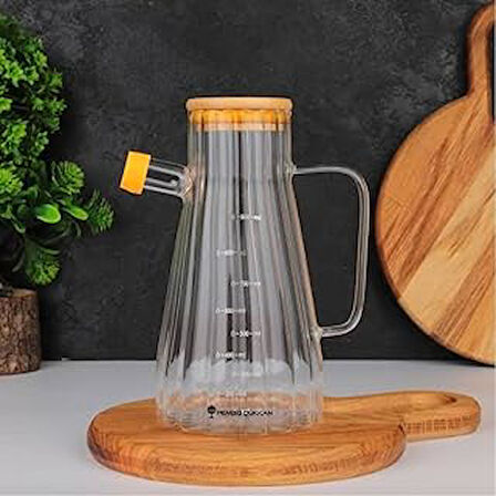 Ölçekli Cam Yağdanlık, 900 ml, Bambu Kapaklı