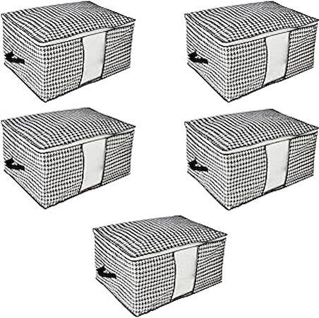 AEE 5 adet Küçük Boy Pencereli Hurç Seti 36x26x22 Çekmece Düzenleyici Dolap Organizer Çeyiz Bohçası Yazlık Kışlık Kıyafet Saklama Hurcu