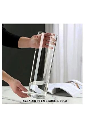 Silindir Cam Vazo Dekoratif Delizli El İmalati En Büyük- El İşciliği