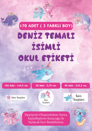 Deniz Temalı İsimli Okul Etiketi - 170 Adet