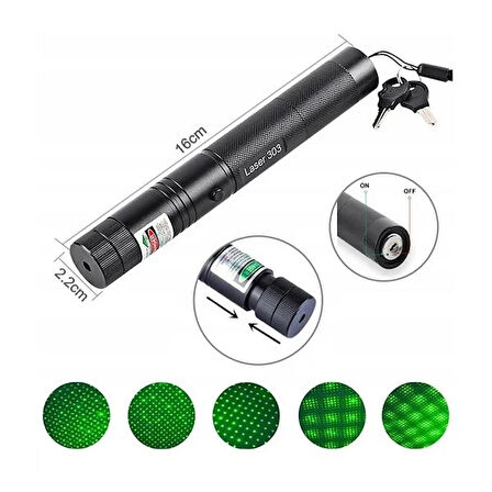OM-120118650 Pilli Şarjlı Anahtar Emniyetli Yeşil Lazer Pointer