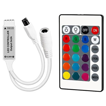 5-12-24 Volt 3X2 Amper Mini 24 Tuşlu Led RGB Kontrol Cihazı