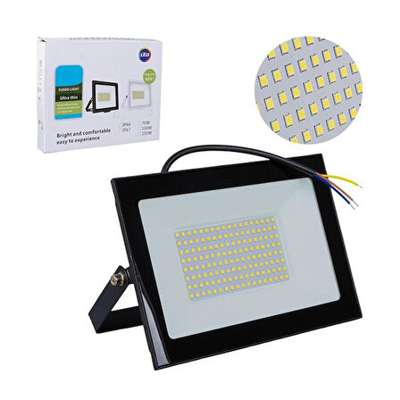 PM-22572 100 Watt - 220 Volt 6500K IP66 150* Işık Açısı Siyah Slim Kasa Beyaz Led Projektör