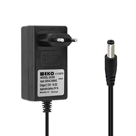 7.2Volt - 1Amper 5.5X2.5 Uçlu Ledli Yerli Üretim Priz Tipi Adaptör