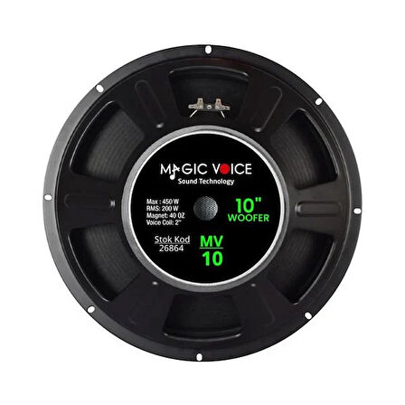 MV-10 Maks. 450 Watt / Rms 200 Watt 10” Siyah 25 Cm Woofer Yedek Hoparlör