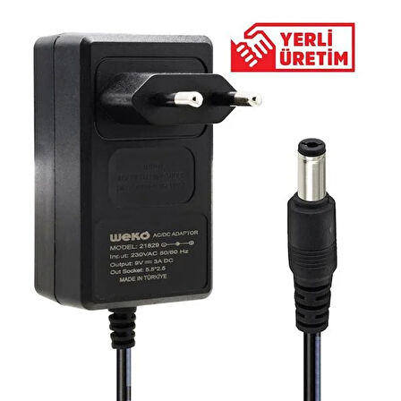 9 Volt - 3 Amper 5.5X2.5 Uçlu Priz Tipi Plastik Kasa Adaptör