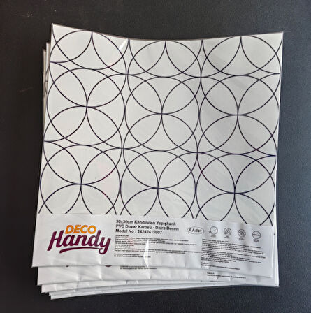 DecoHandy Pvc Duvar Karosu 30x30cm 4'lü Paket - Siyah Daire Geometrik Desen 0,36m2