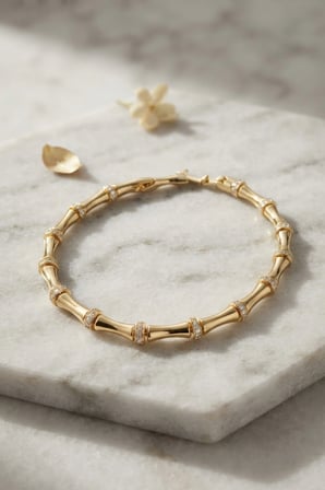 Gold Renk Bambu Model Zirkon Taşlı Kadın Bileklik