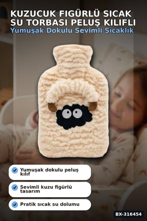 Kuzucuk Figürlü Sıcak Su Torbası 1 Lt - Yumuşak Peluş Kılıflı Termal Isıtıcı Bx-316454