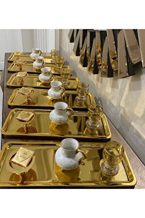 Paslanmaz Çelik Gold Renk Baton 6 Lı Sunum Tepsisi Lüx Sunum