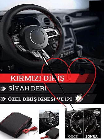 Mazda Mx-5 Uyumlu Araç,Araba,Oto Direksiyon Kılıfı Kırmızı Dikiş