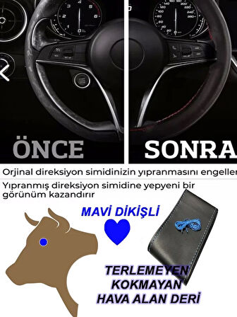 Cıtroen C5 Uyumlu Araç,Araba,Oto Direksiyon Kılıfı Mavi Dikiş