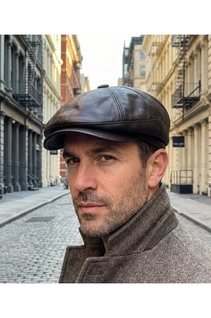 %100 Hakiki Deri 8 Köşe Kasket Şapka - Peaky Blinders Tarzı Lastikli Erkek Şapka