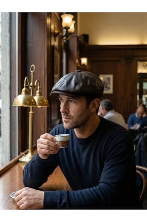 %100 Hakiki Deri 8 Köşe Kasket Şapka - Peaky Blinders Tarzı Lastikli Erkek Şapka