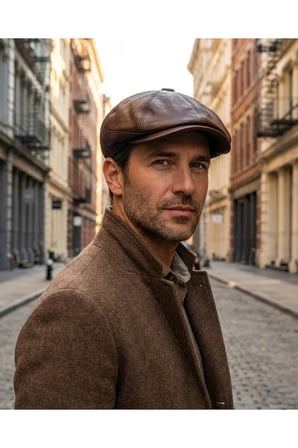 %100 Hakiki Deri 8 Köşe Kasket Şapka - Peaky Blinders Tarzı Lastikli Erkek Şapka