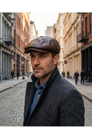 %100 Hakiki Deri 8 Köşe Kasket Şapka - Peaky Blinders Tarzı Lastikli Erkek Şapka