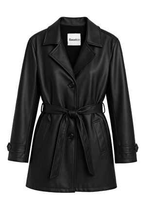 Premium İçi Kürklü Slim Fit Kuşaklı Deri Trençkot -Şık ve Sıcak Tasarım