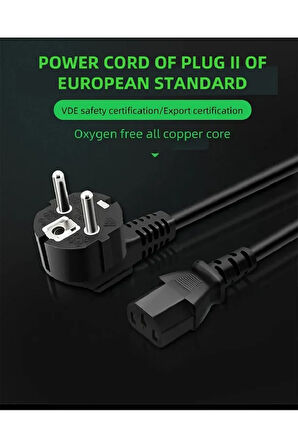 1.8 Metre Power Güç Kablosu Kasa PC Monitör Arası Baskül Şarj Fişi 3pinli Güç Adaptörü Kablosu