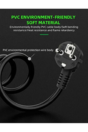 1.8 Metre Power Güç Kablosu Kasa PC Monitör Arası Baskül Şarj Fişi 3pinli Güç Adaptörü Kablosu