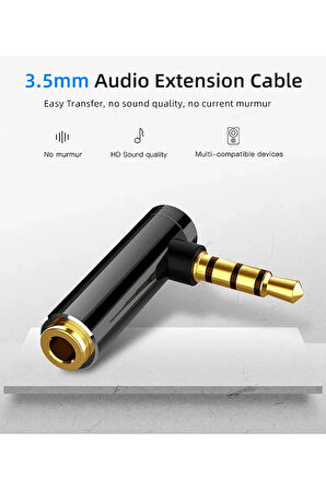 3.5mm Stereo L Aparat 4 Boğumlu 3.5 Mm Stereo 90 Derece Sağ Açılı Çevirici Jak Dişi Erkek