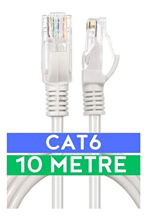 10 Metrelik Cat6 Lan Fabrikasyon Internet Data Kablosu(Ethernet Modem RJ45 Uçlu Jacklı Network Adsl)