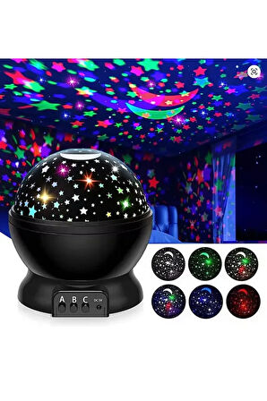 Galaxy Projektör Lambası 360° Dönen Yıldız Ay Gece Lambası Ev/Çocuk/Parti Ortam Aydınlatması