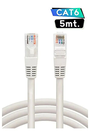 5 Metrelik Cat6 Lan Fabrikasyon Internet Data Kablosu(Ethernet Modem RJ45 Uçlu Jacklı Network Adsl)