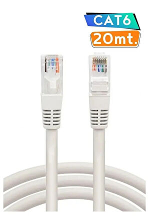 20 Metrelik Cat6 Lan Fabrikasyon Internet Data Kablosu(Ethernet Modem RJ45 Uçlu Jacklı Network Adsl)
