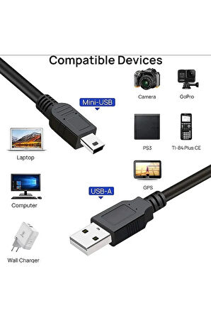5 Metre Mini Usb 5Pin Hızlı Veri Şarj Aleti Kablosu PS3 MP3 MP4 Çalar Araba DVR GPS Dijital Kamera