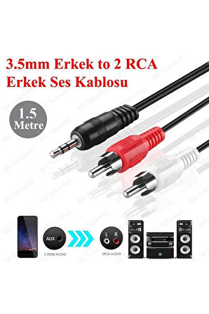 1.5 Metre 3.5mm 2rca Jak Kablosu Stereo Splitter Aux Profesyonel Av Kablosu Dvd Tv Cd Ses Kablosu