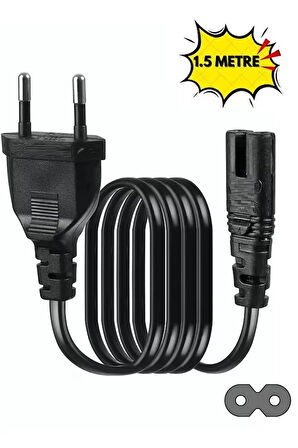 Power Güç Elektrik Kablosu C7 (ps4/ps3/ps2/teyp- Laptop Adaptör-ışıldak ) 2 Pinli 1.5 Metre Siyah