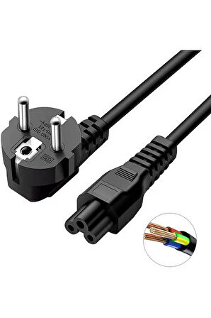 Notebook Laptop Şarj Adaptörü 3lü Yonca 3 Pinli Dizüstü Bigisayar Power Güç Kablosu C5 1.5 Metre