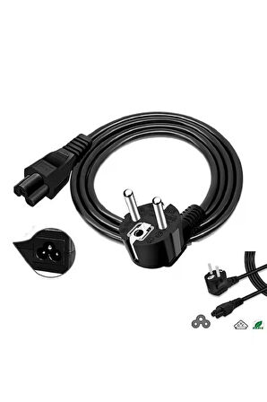 Notebook Laptop Şarj Adaptörü 3lü Yonca 3 Pinli Dizüstü Bigisayar Power Güç Kablosu C5 1.5 Metre