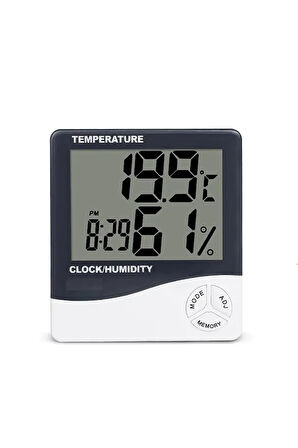 Masaüstü Dijital Göstergeli Termometre Nem Ve Isı Ölçer Saat Thermometer Hygrometer