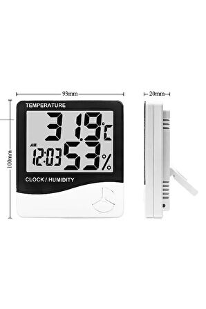 Masaüstü Dijital Göstergeli Termometre Nem Ve Isı Ölçer Saat Thermometer Hygrometer