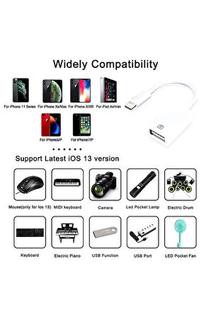 Iphone Lightning Usb Ipad Iphone Için 15 14 13 12 11 Pro X Xr 8 7 Otg Kablo Veri Aktarma Usb Cihazı