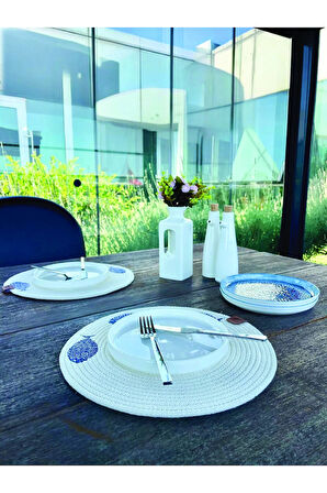 2'li Set Balıklar İşlemeli Amerikan Servis-Leke Tutmaz Natural 33 cm