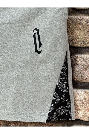 Erkek Dikey Baskılı Oversize T-shirt Şort
