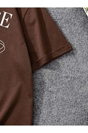 Unisex Kahve Desert Adventure Baskılı Oversize T-shirt