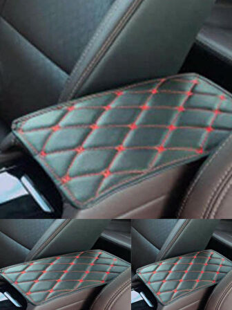 Hyundai Accent Era 2006-2011 Deri Oto Kolçak Kılıfı Örtüsü Capitone Süngerli Kırmızı Nakışlı