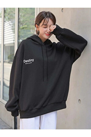 Destıny Tasarım Baskılı Sweatshirt Siyah