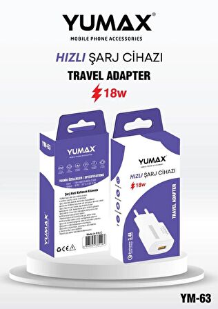 Yumax Hızlı Şarj Başlığı 18 Watt 3.4a Destekli Adaptör