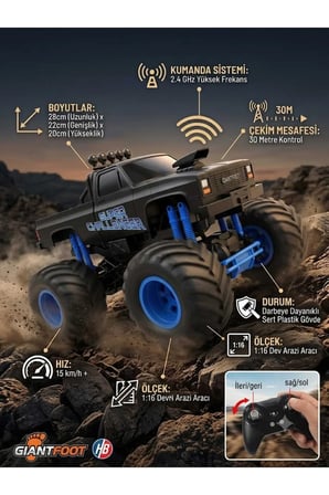 2.4 GHZ Şarjlı Uzaktan Kumandalı Full Fonksiyon Dev Arazi Canavarı OFF ROAD Kamyon 30 Metre Çekim Mesafesi
