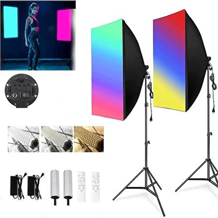 Deyatech 120W Rgb Softbox 60X90CM 2'li Set 3000-5500K LED Video ve Fotoğraf Çekim Işıgı Renkli Işık