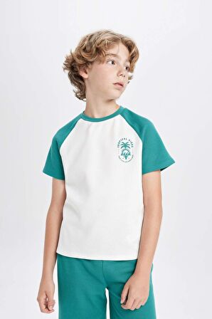 DeFacto Erkek Çocuk Waffle Pijama Takımı Baskılı Kısa Kollu Üst Şort C5501A824SMWT32