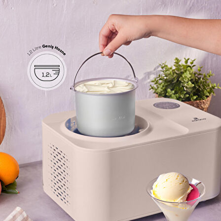Karaca Metal 2 in 1 Karıştırıcılı, Donduruculu Dondurma Yapma Makinesi 1,2 Lt Vanilla İthalatçı Garantili