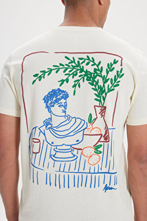 Standart Fit Normal Kesim %100 Pamuk Baskılı Bisiklet Yaka Tişört