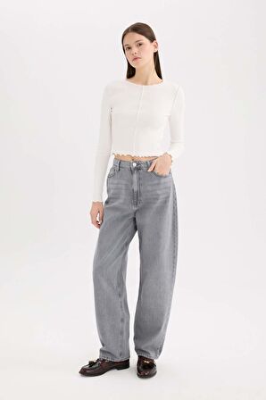 DeFacto Baggy Fit Yüksek Bel Düz Paça Uzun Jean Yıkamalı Pantolon D5415AX24WNNM55